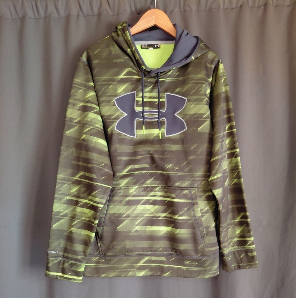 Under Armour Storm Neon Yellow Green & Gray Pullover Hoodie Size Large